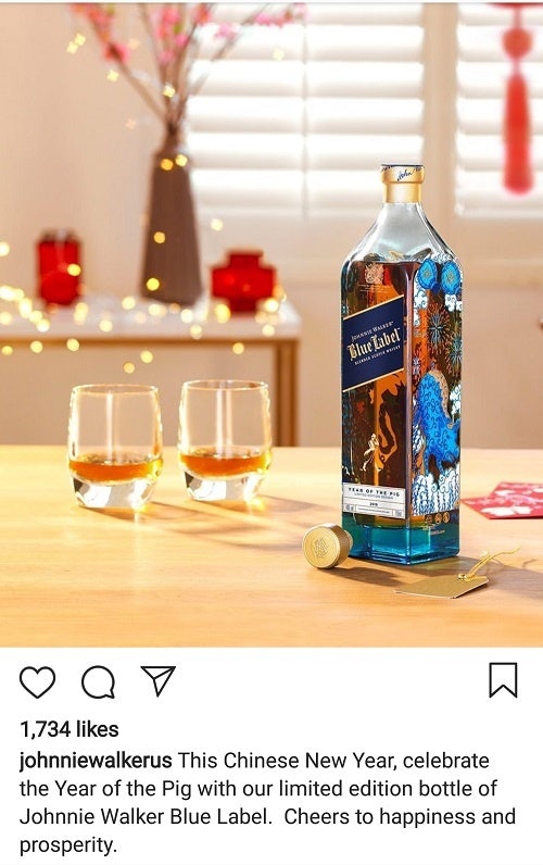 Chinese New Year promotion for Johnnie Walker Blue Label on Instagram