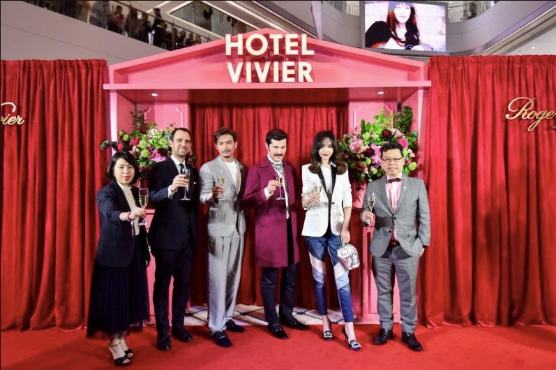Roger Vivier's China brand ambassador actress Tiffany Tang and creative director Gherardo Felloni appeared at the brand's grand opening party on April 11. Courtesy image