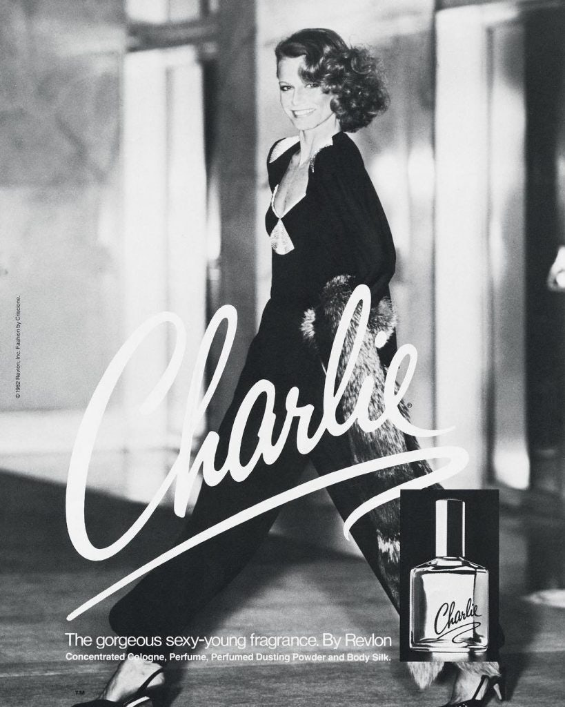 Revlon's 1973 Charlie ad featuring Shelley Hack, the first model to wear pants in fragrance ads. Photo: Revlon