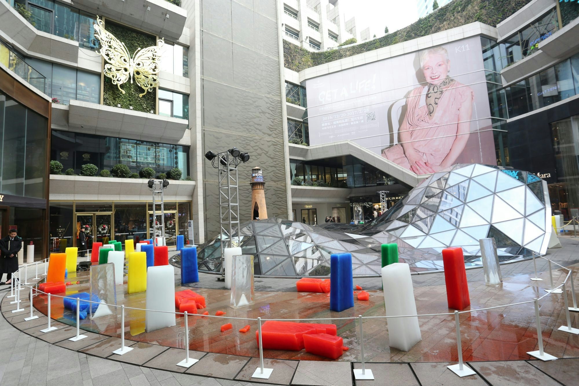 Liu Zhenchen's "Ice Mountain," a green themed installation in light of the Vivienne Westwood exhibition, is on display outside K11 Art Mall. (Courtesy Photo)