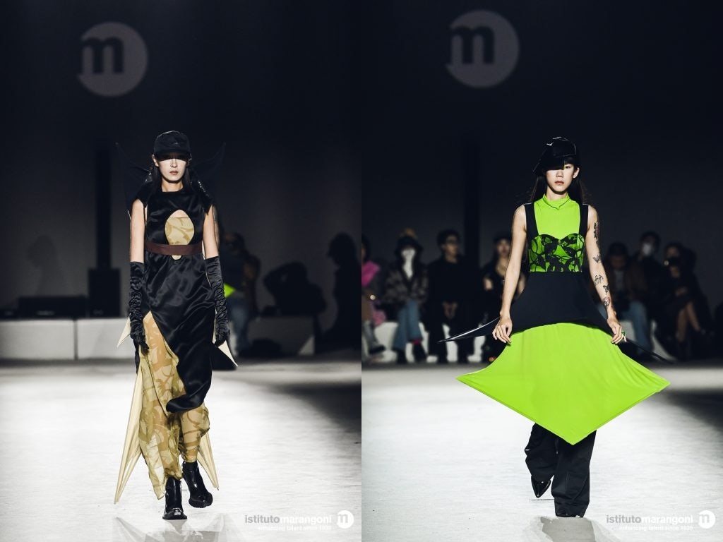 Sun Haoyue's collection “Metamorphose” experimented with contrasting shapes to express themes of the human experience. Image: Courtesy of Istituto Marangoni