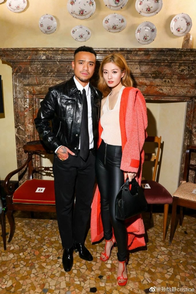 Chinese fashion KOL Cristine Sun with Bally's creative director Rhuigi Villaseñor at Milan Fashion Week. Photo: Weibo @孙怡静cristine