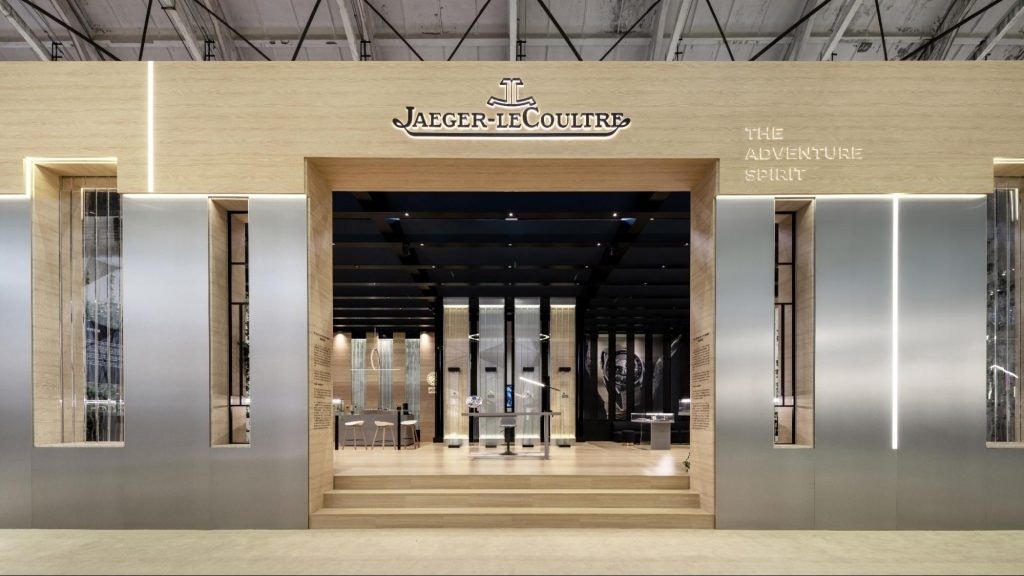 The interior of the Jaeger-LeCoultre pavilion combined natural elements with the brand’s adventurous sports watchmaking heritage. Photo: Jaeger-LeCoultre