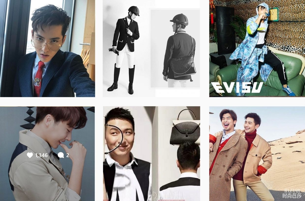 Screenshots from the Instagram accounts of some of China's most widely-known KOLs (Clockwise from upper left: Kris Wu, Gogoboi, Boy Nam, Boy Nam, Mr. Bags, Gogoboi.)