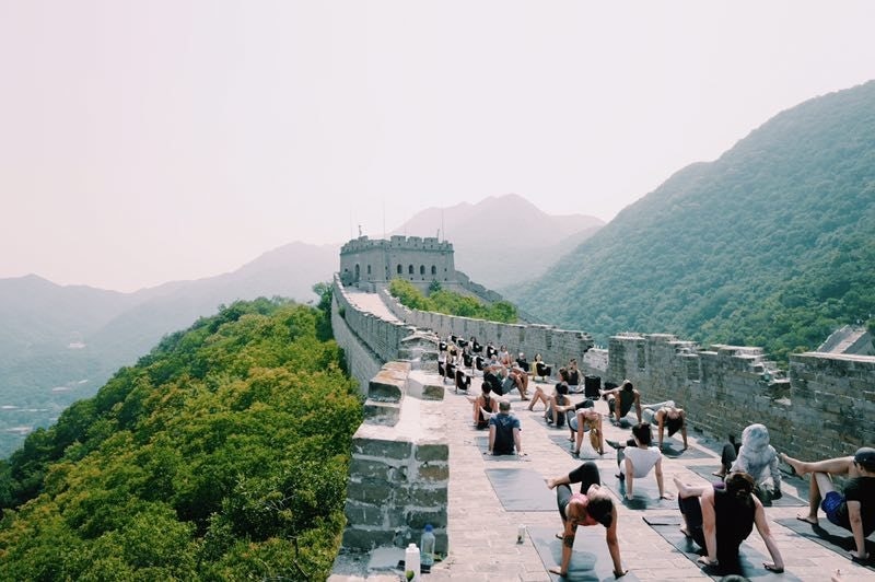 yoga session on the Great Wall by lululemon. Image via lululemon. 