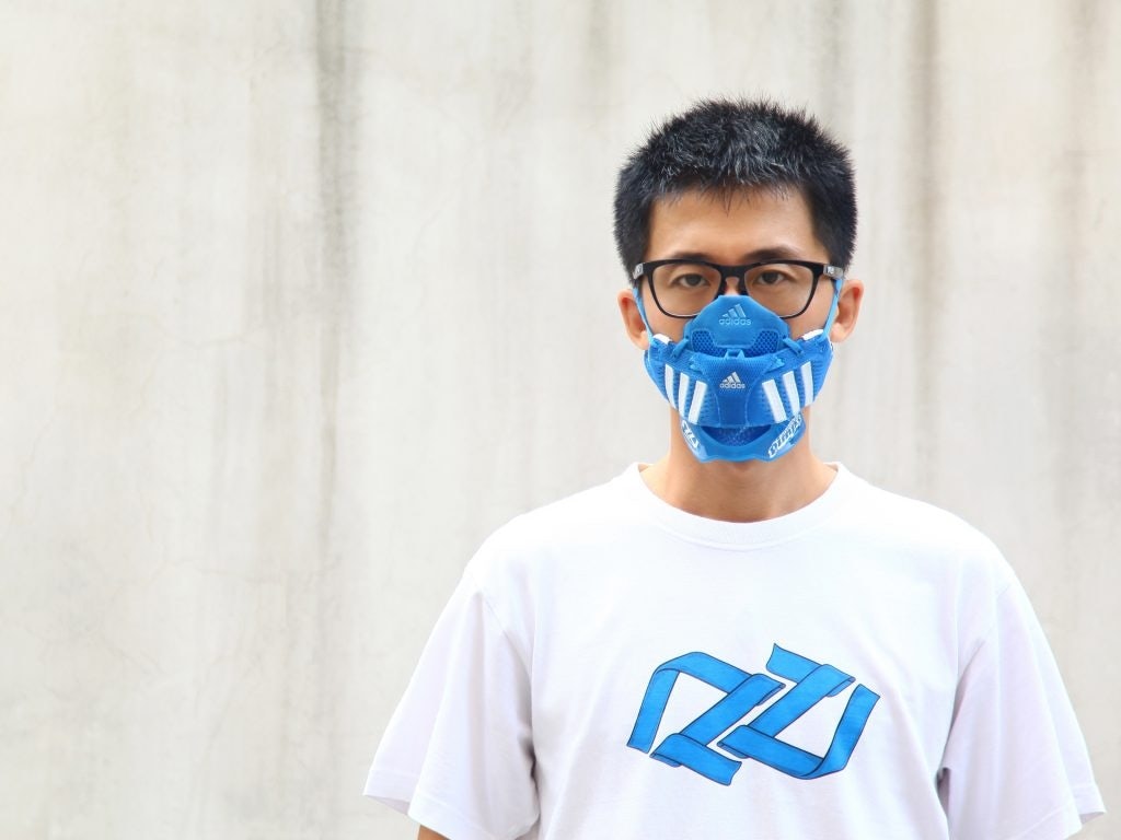Zhijun Wang wearing an Adidas "Sneaker Pimps" air filter mask. (Courtesy Photo)