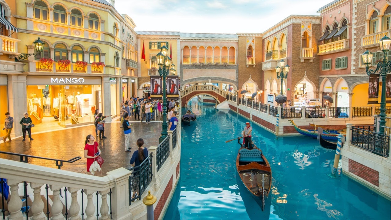 An authentic gondola floats on the Grand Canal at the Shoppes at Venetian in Macau. Photo: Shutterstock