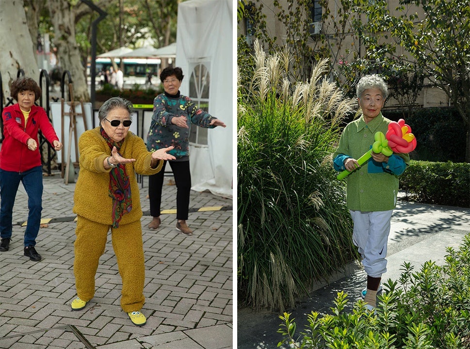 JNBYHOME collaborated with photographer Qin Xiao and his project "Elderly Fashion Club" (老年时装俱乐) to capture elderly consumers in JNBYHOME pajamas. Photo: JNBYHOME