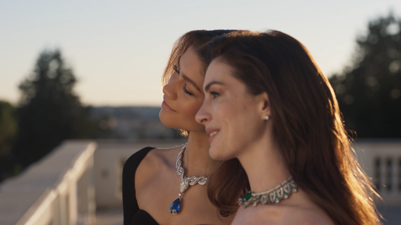 Bulgari’s global ambassadors, Anne Hathaway and Zendaya, wear the Bulgari High Jewelry collection in “Unexpected Wonders.” Photo: Courtesy of Bulgari