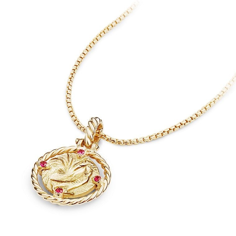 Guilin Rooster Charm with Ruby in 18K Gold