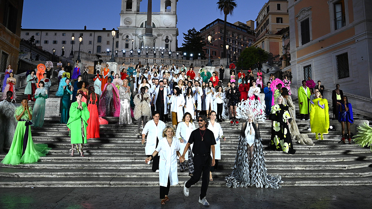 Valentino's creative director Pierpaolo Piccioli, together with his couturiers, concluded the presentation of 102 looks to loud claps and cheers. Photo: Courtesy of Valentino