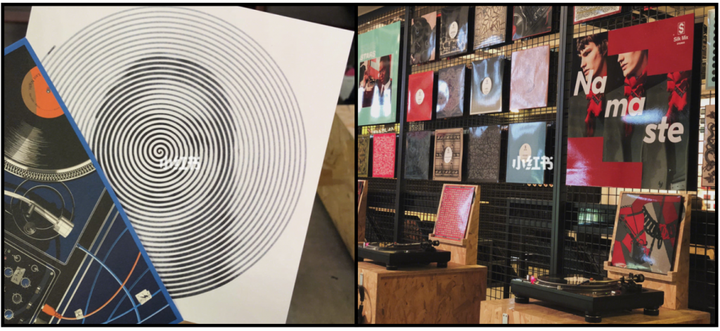 Left: Printed selfies on the vinyl. Right: A view of the pop-up store. Photo: Little Red Book.