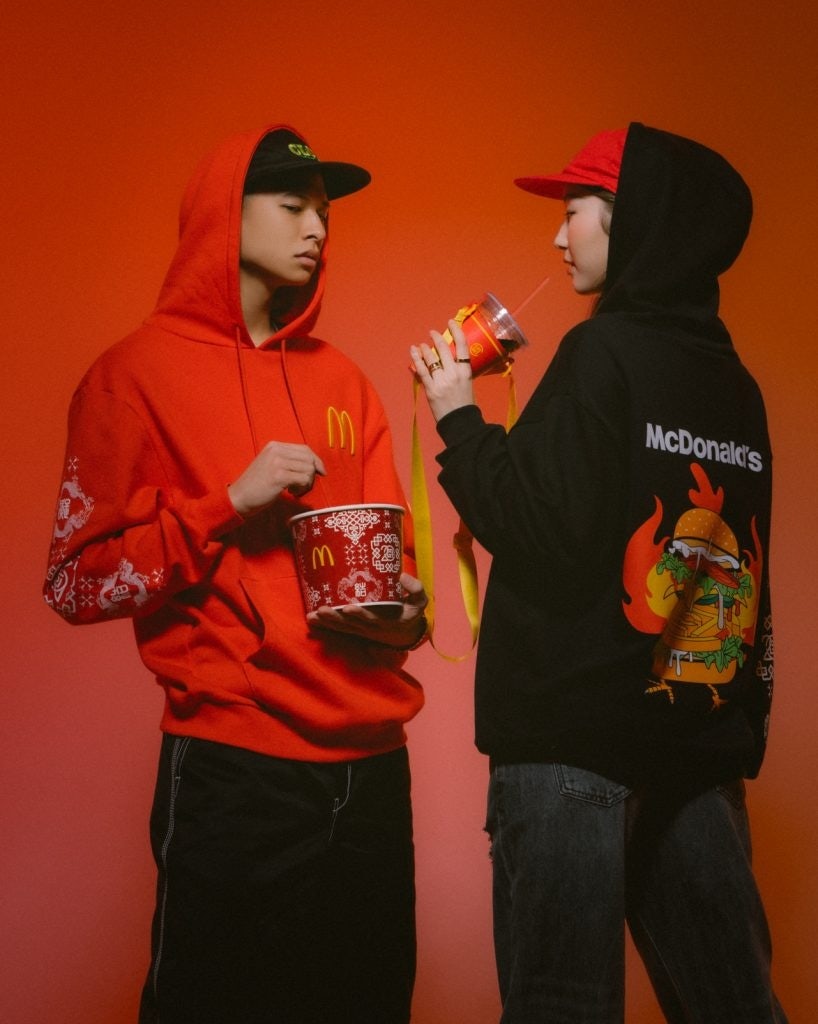 The signature hoodie of the Clot x McSpicy capsule features a McSpicy sandwich. Photo: Clot