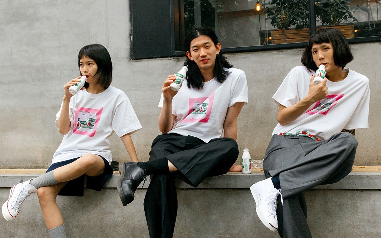 Fabric Porn founder Zhao Chenxi (middle) said he featured the Wahaha ad calcium milk logo in one of his T-shirts because it’s “a cultural symbol for millennials.” Photo: Labelhood