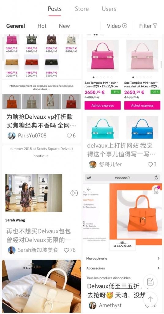 Delvaux’s flash sales on the French site Veepee were heavily-circulated on Chinese fashion accounts on Little Red Book and Weibo. Photo: Post screenshot.