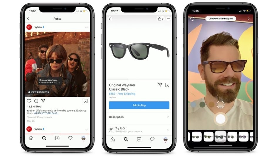 Instagram’s new Shopping with AR feature allows users to virtually “try on” products. Photo: Instagram
