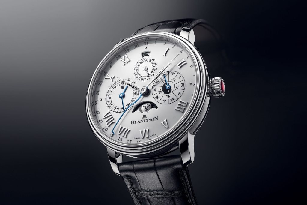 Blancpain’s Villeret Traditional Chinese Calendar watch features the Gregorian and Chinese calendar dates. Photo: Blancpain