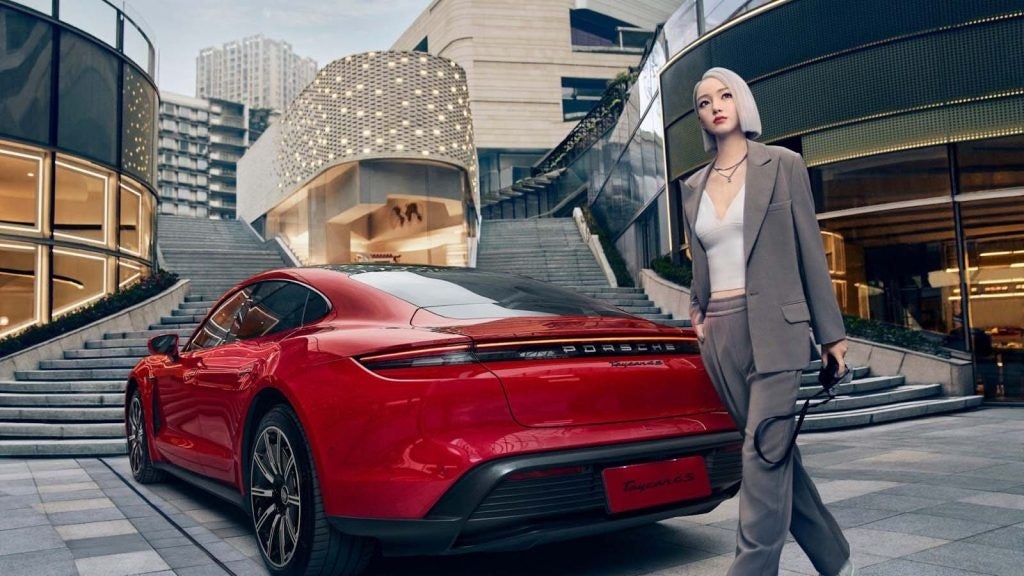 Ayayi and her Porsche Taycan campaign images. Image: Ayayi’s weibo