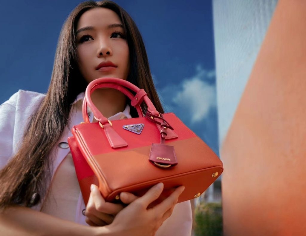 Chinese actress Zhang Nan posts her look, styled with the Prada Galleria. Photo: Prada