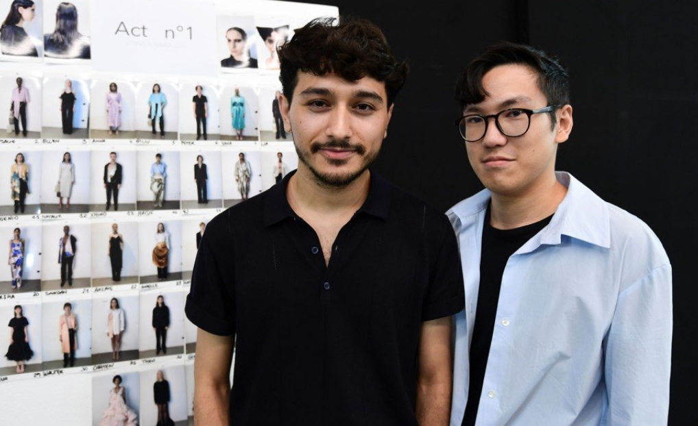 Fashion designers Luca Lin (right) and Galib Gassanoff pose before the Act No 1 collection at Milan Fashion Week. Photo: AFP