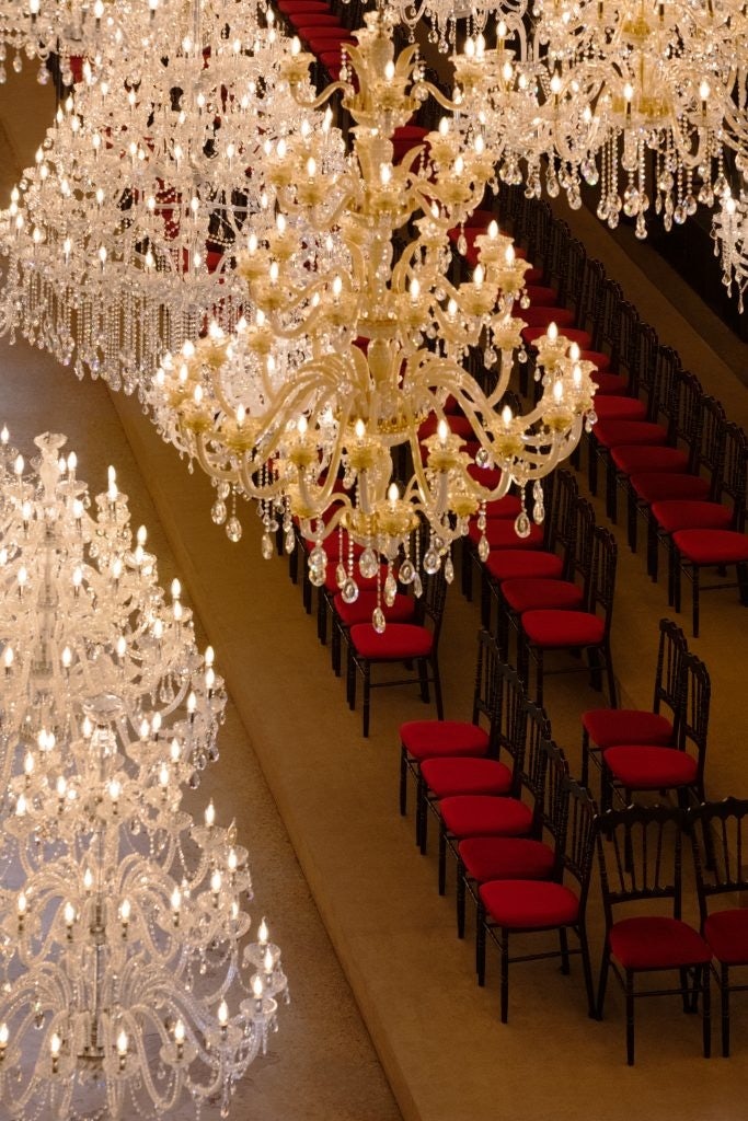 Stepping into the spectacular ballroom, attendants were surrounded by antique chairs and hundreds of chandeliers. Photo: Courtesy of Louis Vuitton