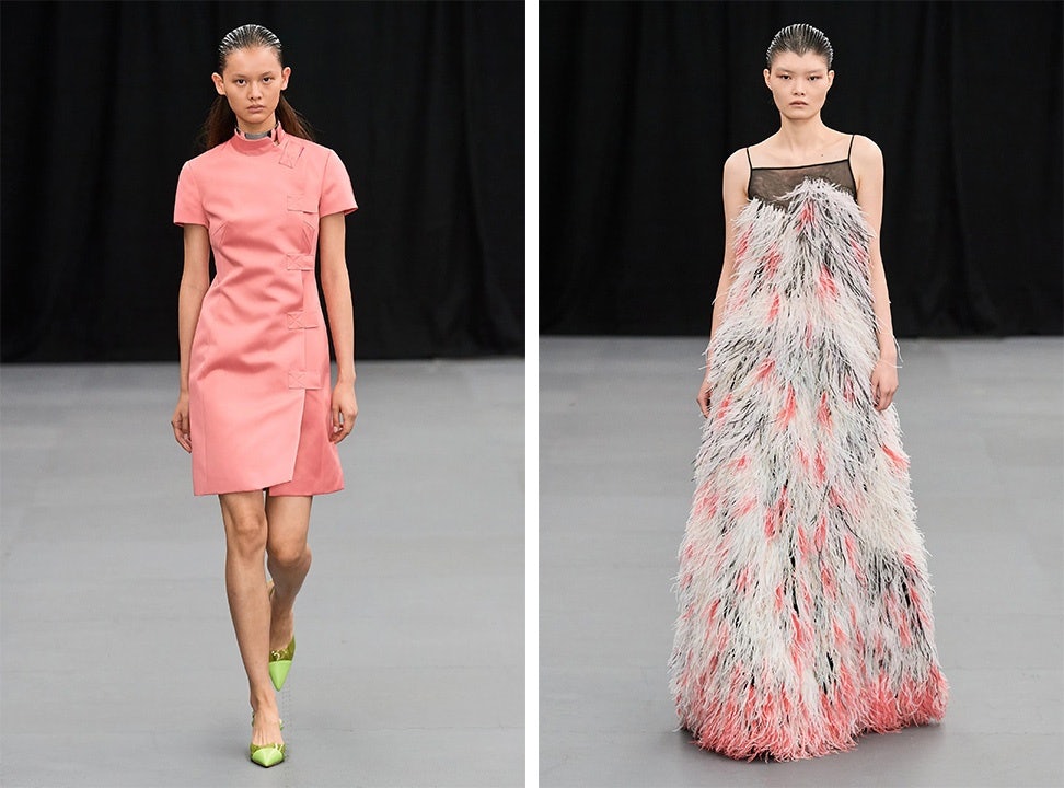 Huishan Zhang's new collection incorporates minimalistic Cheongsams and his signature use of feathers. Photo: Courtesy
