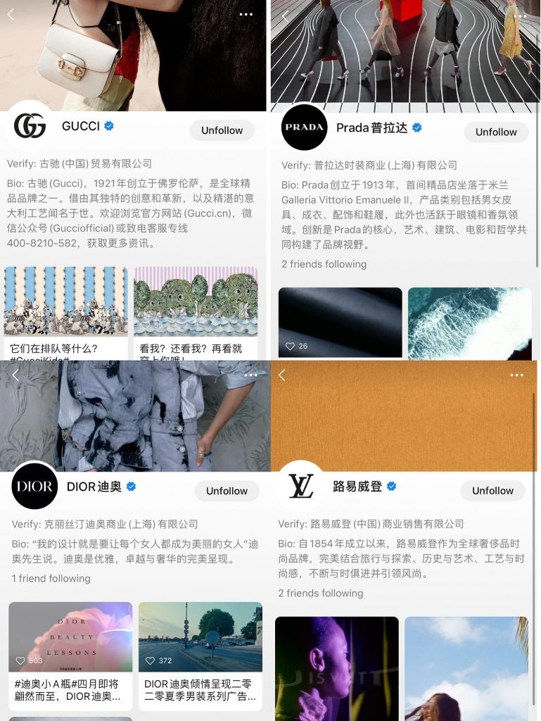Luxury brands including Prada, LV and Dior all launched their own Channels account. Photo: WeChat