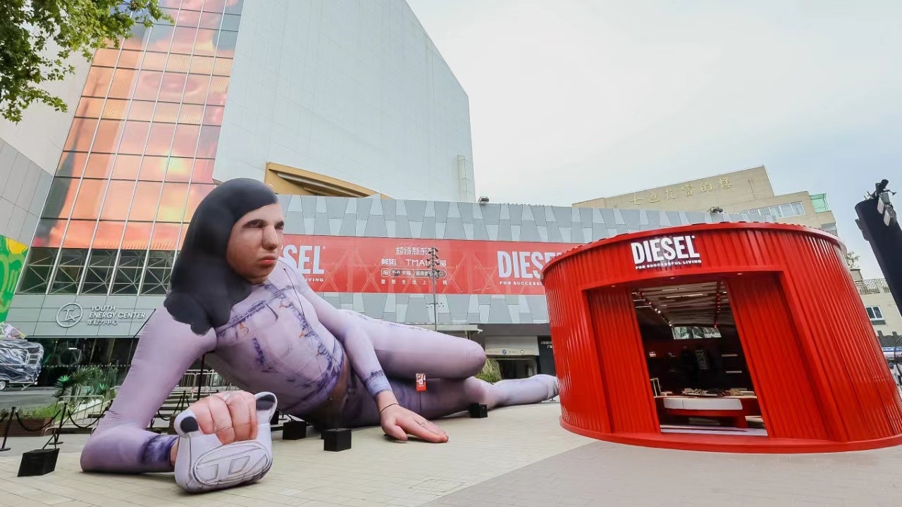 Between August 26 and 28, Diesel presented a gigantic blow-up model sitting next to its pop-up store at TX Huaihai, Shanghai. Photo: Courtesy of Diesel