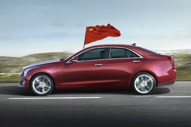The Cadillac ATS, which is expected to debut in China this year, with an oddly Photoshopped Chinese flag. (IBT) 