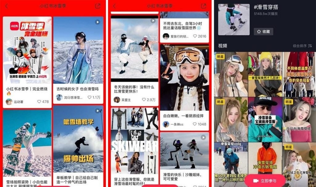 Ski-related discussions on Douyin and Xiaohongshu. Photo: Screenshots
