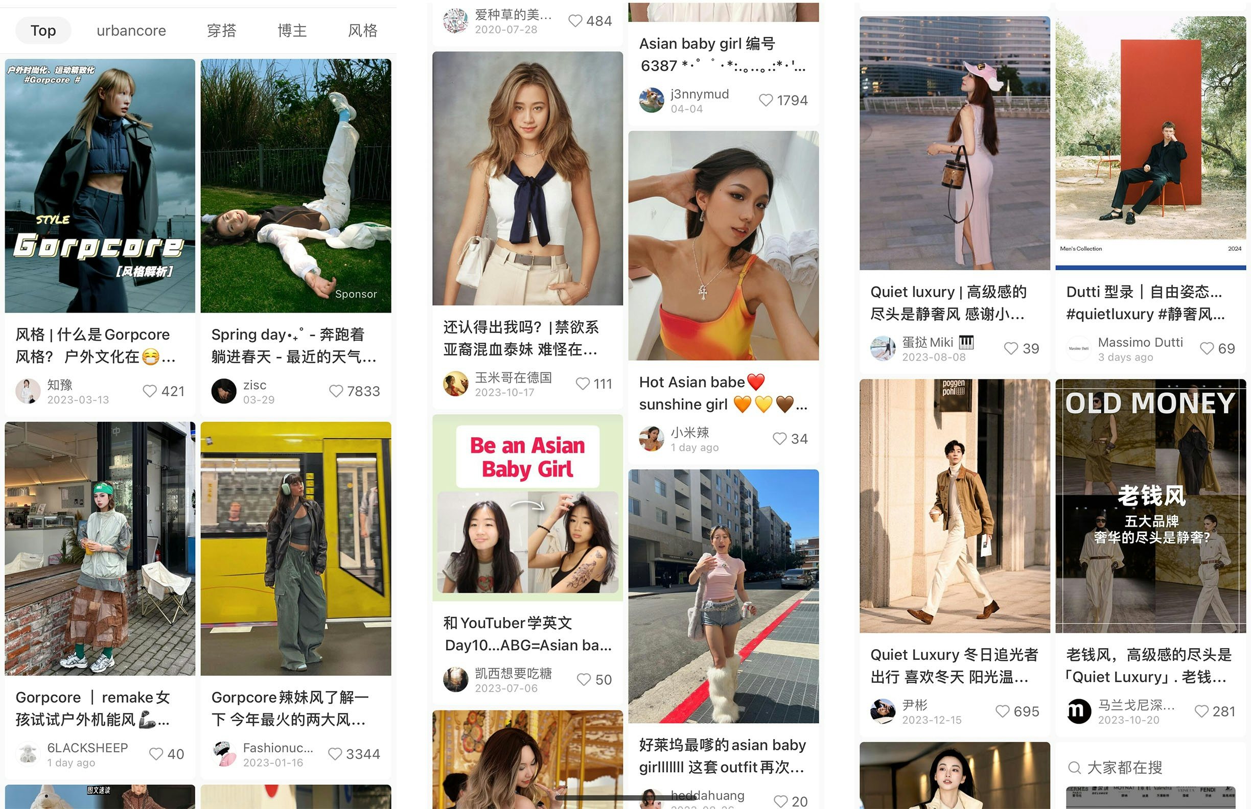 Xiaohongshu is hub for micro-trends, from gorpcore to ABG style. Photo: Screenshots