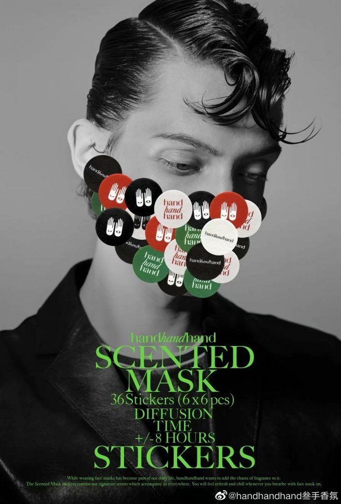 Handhandhand creates scented stickers to keep face masks smelling fresh. Photo: Handhandhand