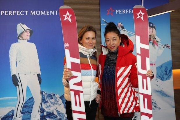 Perfect Moment Creative Director Jane Gottschalk and Chief Designer Helen Lee wear the brand's jackets at a product launch event in Beijing. (Courtesy Photo)