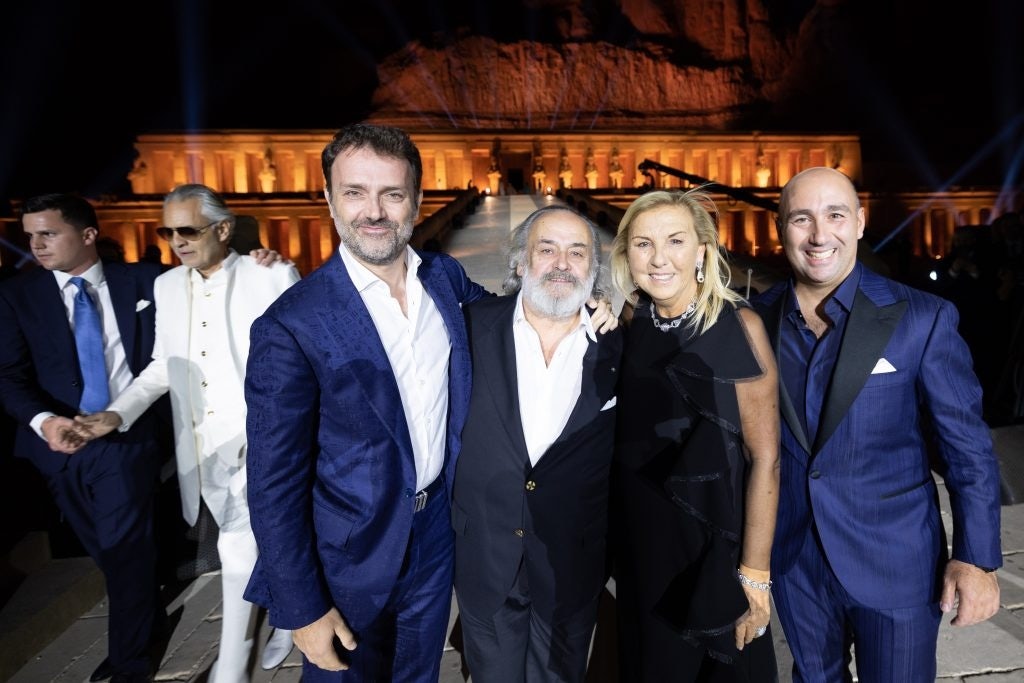 Stefano Ricci with his wife Claudia and his sons Niccolò and Filippo, at the end of the celebratory fashion show for the 50th Anniversary of the Florentine brand. Photo: Courtesy