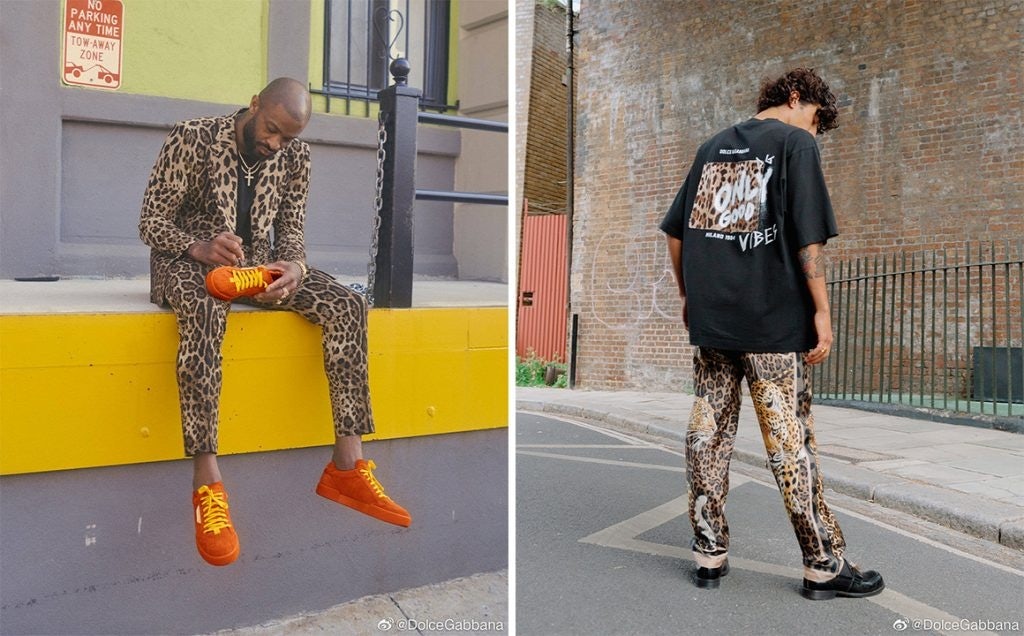 Damp;G is known for its bold, contemporary style, as seen in its collaboration with basketball star P.J. Tucker (left) and leopard print accessories line. Photo: Damp;G's Weibo