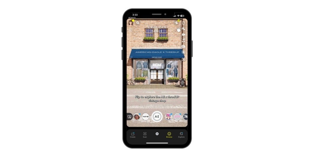 American Eagle deployed Snap's AR Lens technology to bring its virtual retail activation to life. Photo: Business Wire