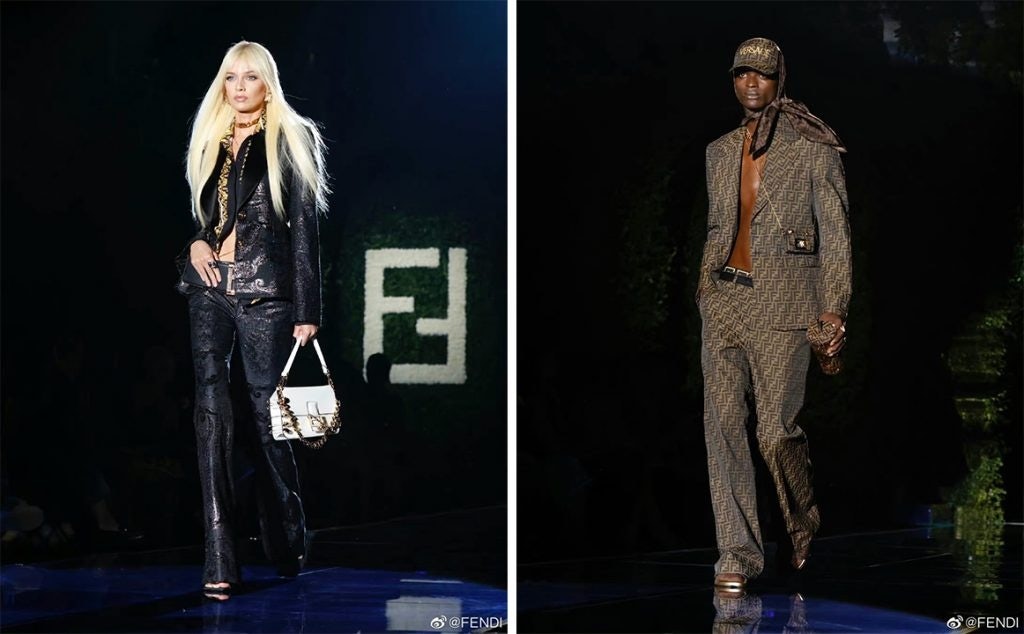 Donatella Versace put her spin on Fendi, unveiling monogrammed suits and other logo-laden accessories at Milan Fashion Week. Photo: Fendi's Weibo