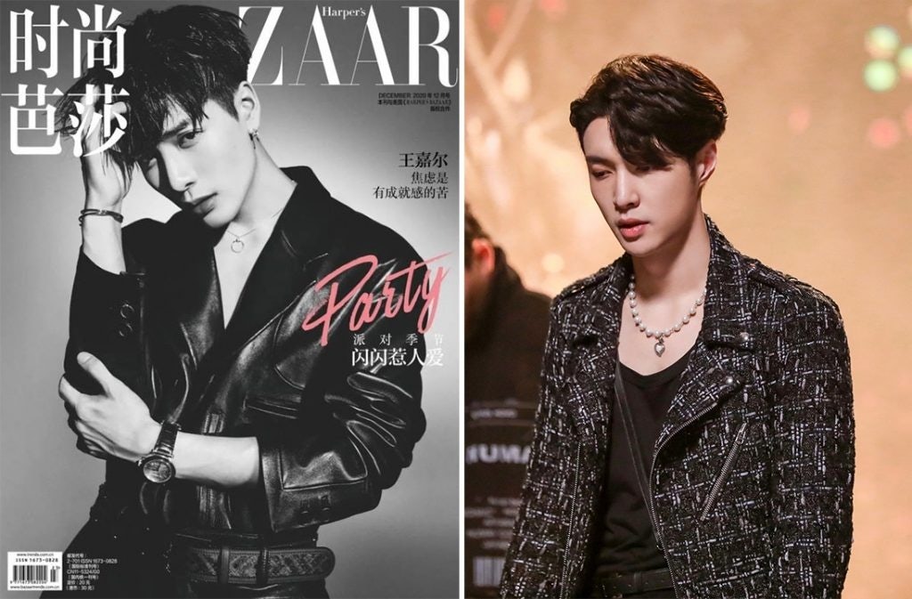 Left: Jackson Wang in Cartier jewelry; right: Zhang Jiaxing’s jewelry+streetwear hybrid look in the talent show “Street Dance of China.” Photo: Harper's Bazaar China, @StreetDanceofChina Weibo