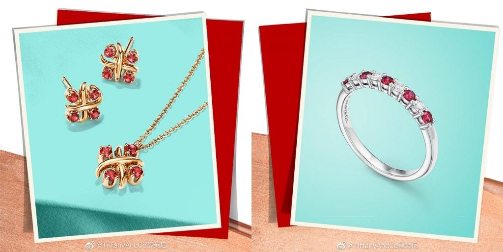 Tiffany amp; Co. spotlights its ruby jewelry pieces during Lunar New Year 2021. Photo: Tiffany amp; Co.'s Weibo