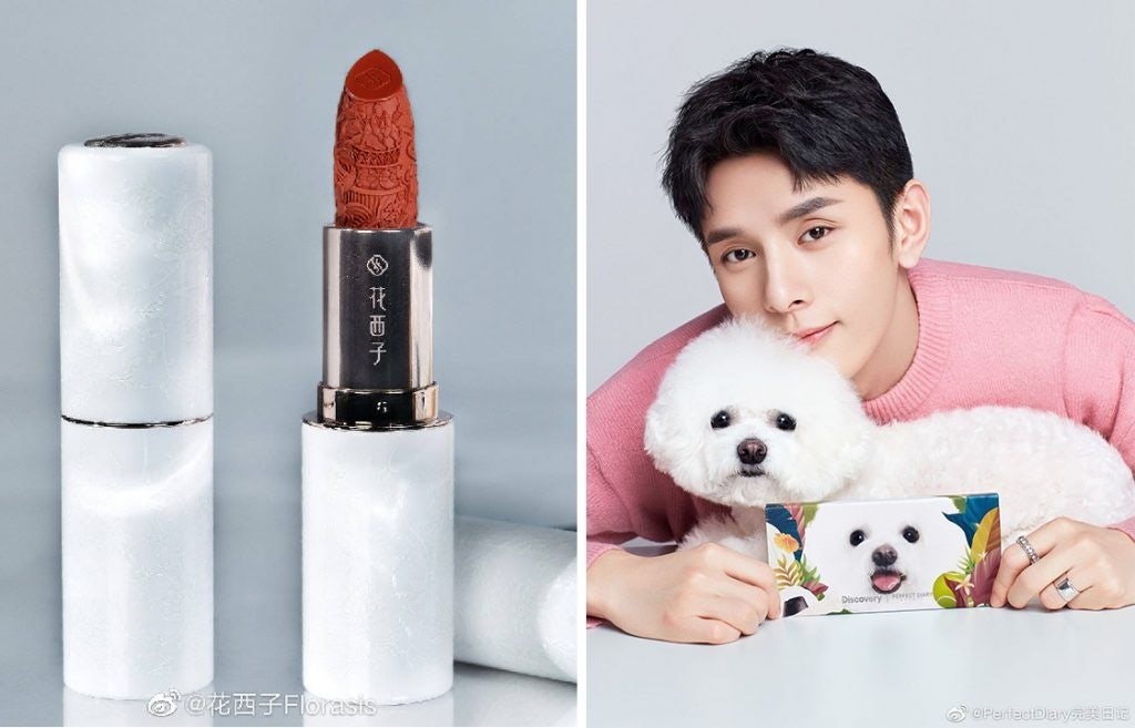 Left: Florasis' lipstick highlights Chinese woodcarving craftsmanship. Right: Perfect Diary partners with KOL Li Jiaqi to reach different communities on social media. Photo: Courtesy of Florasis, Perfect Diary.