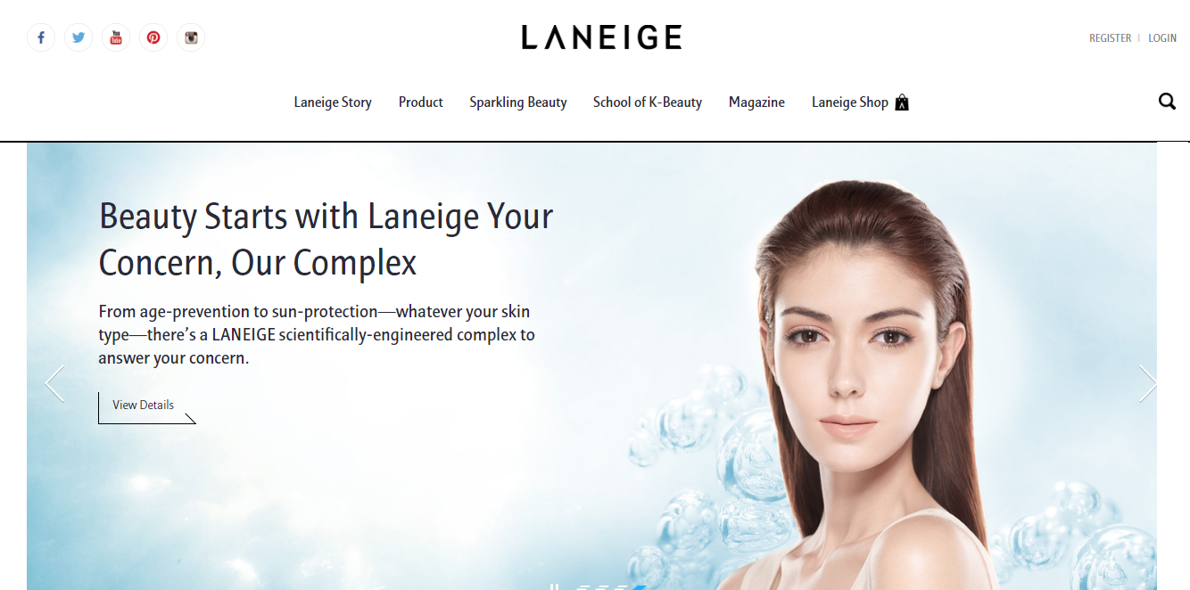 The website of Korean beauty brand Laneige.