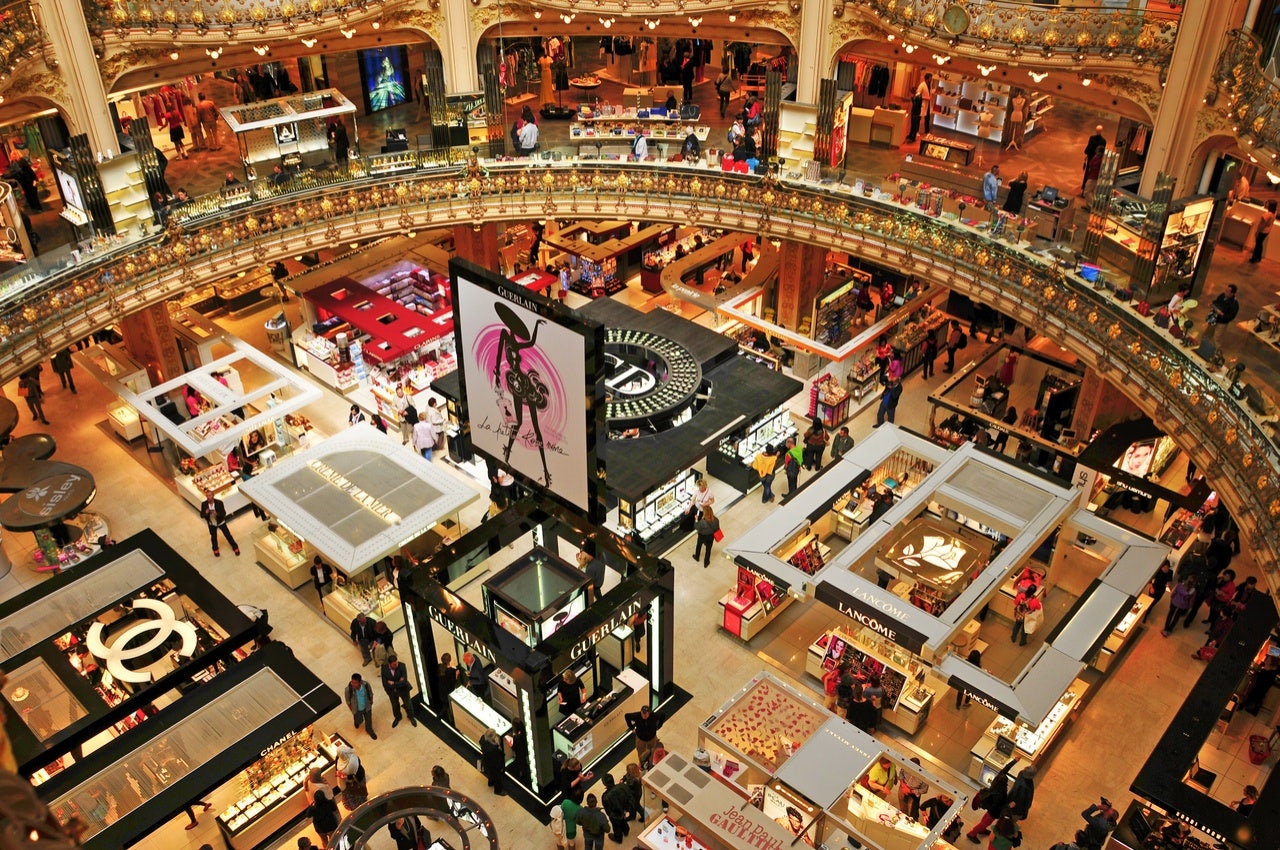 The iconic Parisian department store Galeries Lafayette Haussmann’s Golden Week celebration focused on sales event. Photo: Shutterstock